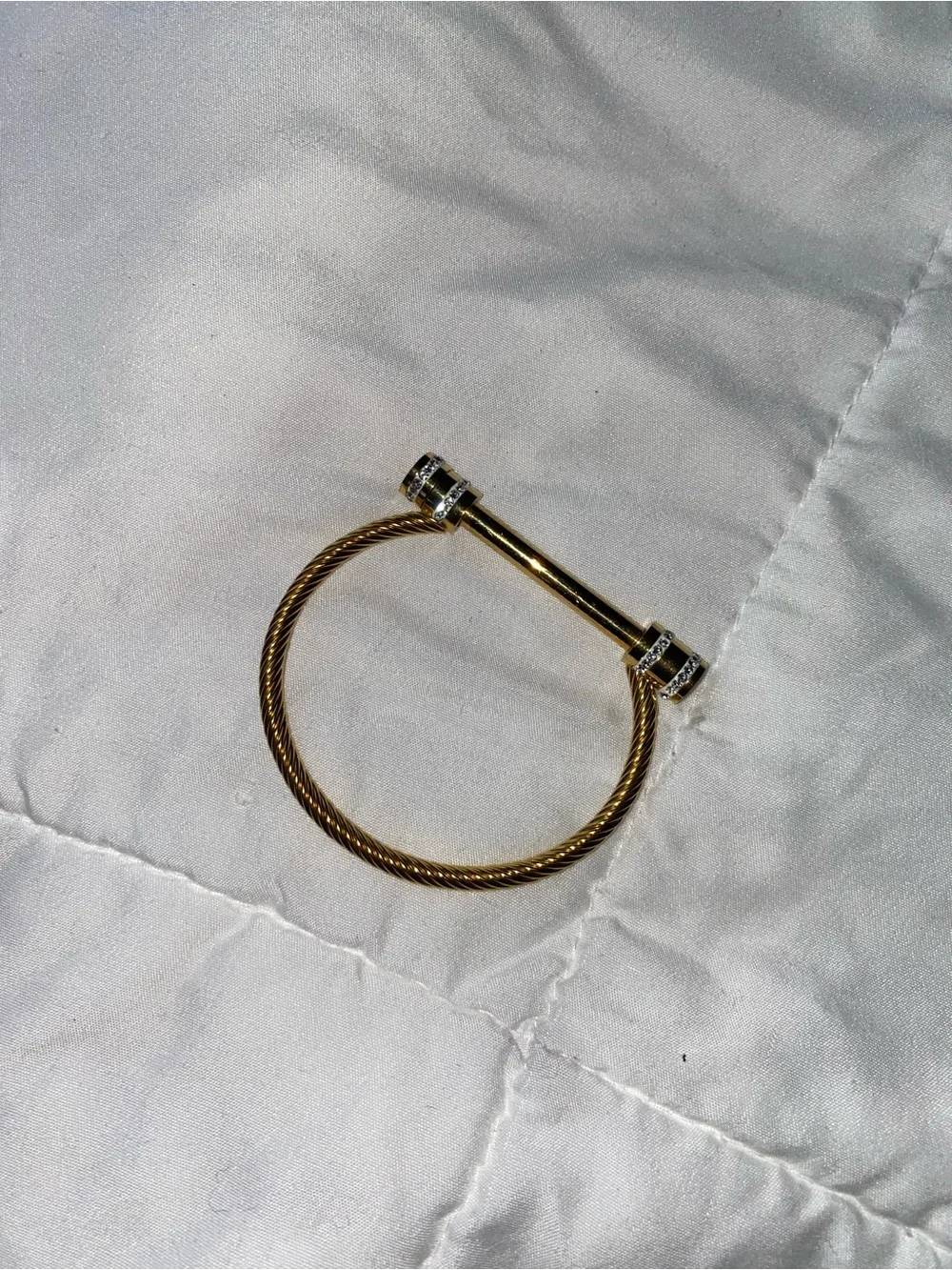 Gold-Tone Cable Cuff Bracelet with Black Accent Ends with stones